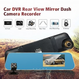 4.3'' HD Car DVR Dash Cam Video Camera Vehicle Driving Recorder Front & Rearview Mirror Car DVR with Loop Recording G-Sensor Motion Detection