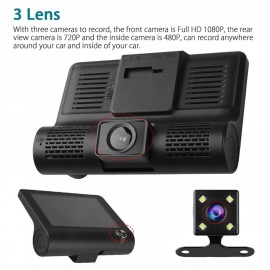 Car DVR Camera 4.0in 3 Way Lens Video Driving Recorder Rear View Auto Registrator With 2 Cameras Dash Cam DVRS Carcorder Night Vision Parking Monitor