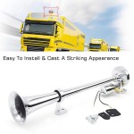 Single-tube Trumpet Electric Horn Chrome Air Horn Loudspeaker Kit 150dB 12V/24V Universal for Train Truck Lorry