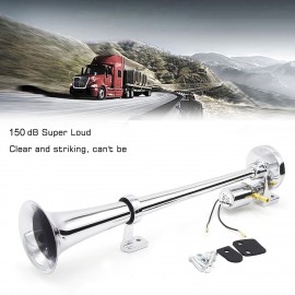 Single-tube Trumpet Electric Horn Chrome Air Horn Loudspeaker Kit 150dB 12V/24V Universal for Train Truck Lorry