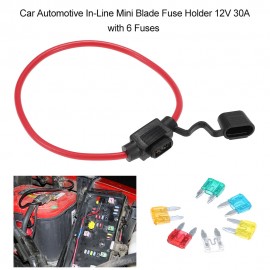 Car Automotive In-Line Mini Blade Fuse Holder 12V 30A with 6 Fuses