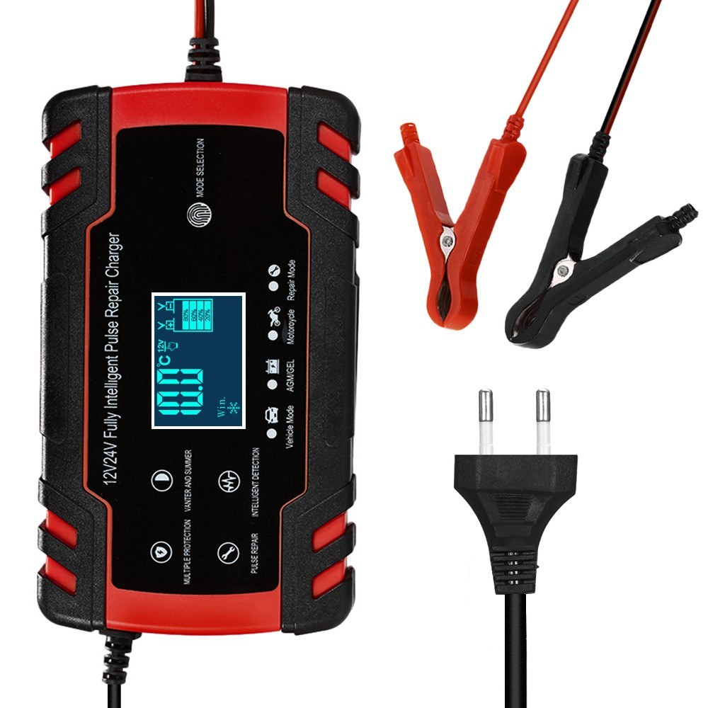 12V 24V Pulse Repairing Charger with LCD Display Motorcycle & Car Battery Charger AGM GEL WET Lead Acid   Battery Charger