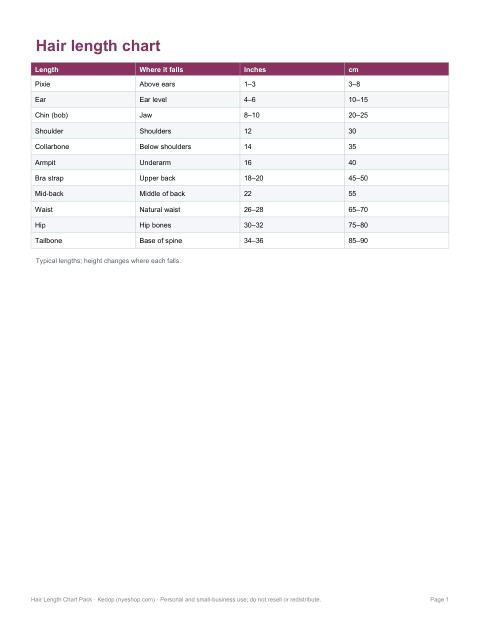 Preview of the first page of Length chart (PDF/XLSX)